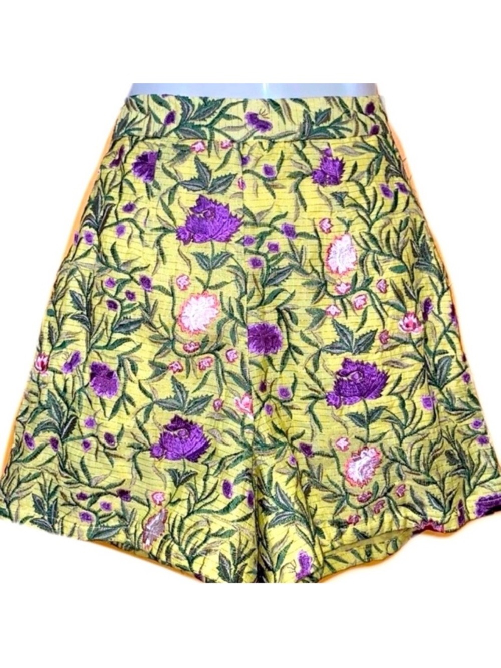 Anthropologie La Fuori Embroidered Yellow Shorts